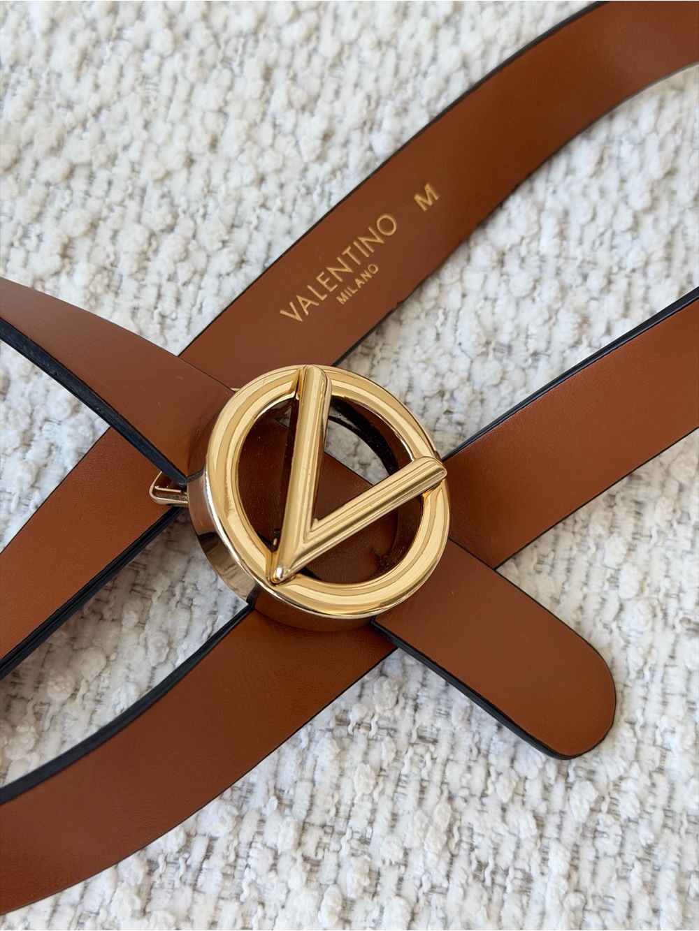 Valentino Garavani VLogo Signature Leather Belt - Tan / Gold (Size M) - Picture 2 of 3